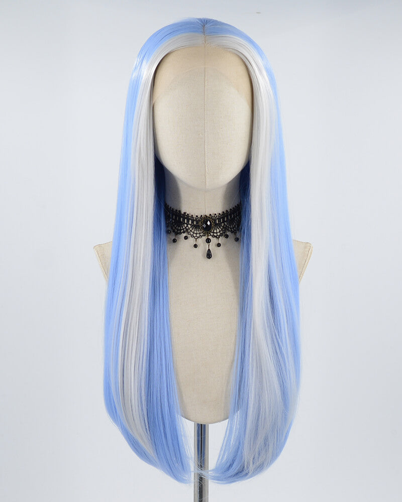 Silver Streaked Blue Synthetic Lace Front Wig WT222
