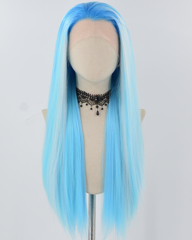 Ombre Blue Long Straight Synthetic Lace Front Wig WW833