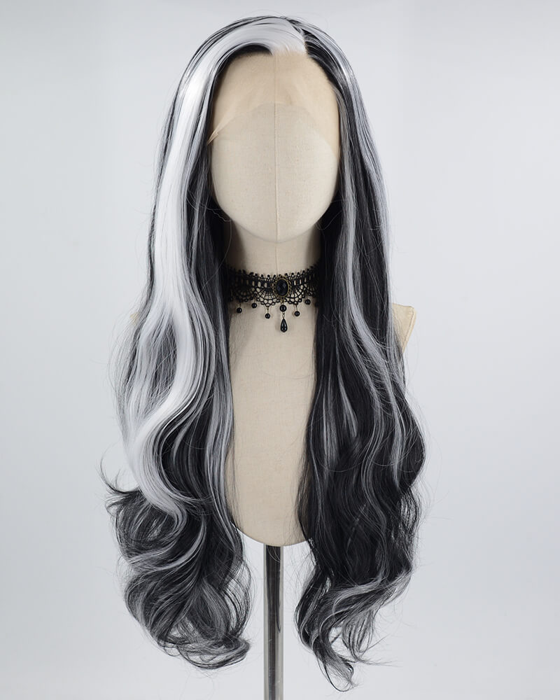 White Black Wavy Synthetic Lace Front Wig WW630