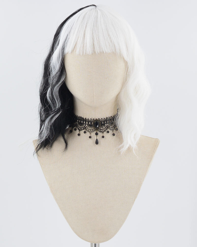 Black White Curly Synthetic Wig HW546