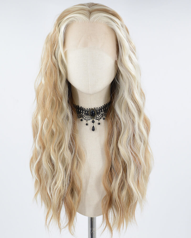 White Strunk Stripe Blonde Curly Synthetic Lace Front Wig WW699