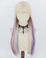 White Tinsel Blue Red Synthetic Wig HW869