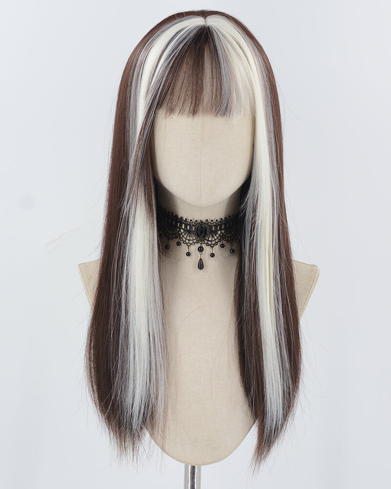White Blonde Brown Synthetic Wig HW714
