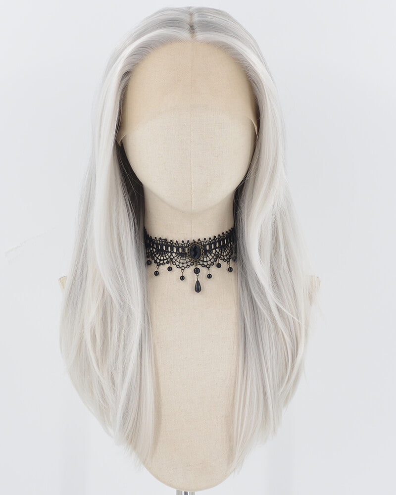 White Grey T Part Synthetic Lace Front Wig WW757