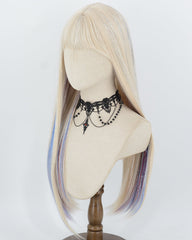 White Tinsel Blue Red Synthetic Wig HW869