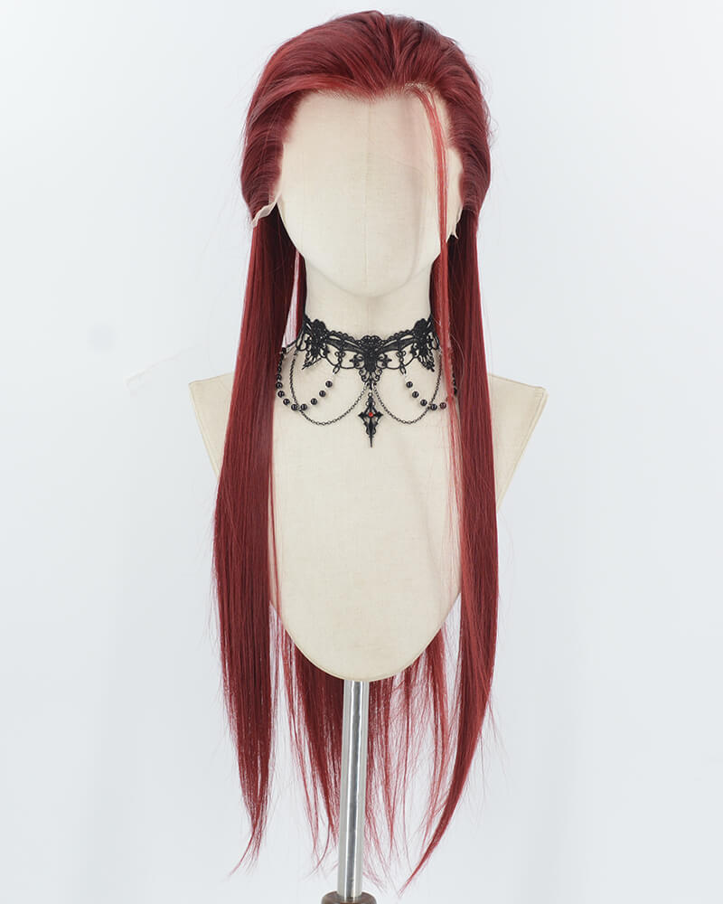 Wine Red Straight Synthetic Lace Front Men's Wig MW064