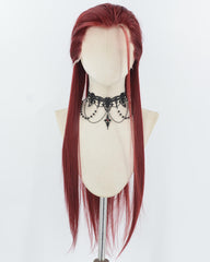 Wine Red Straight Synthetic Lace Front Men's Wig MW064