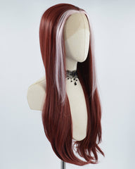 Pink Skunk Stripe Wine Red Synthetic Lace Front Wig WW560