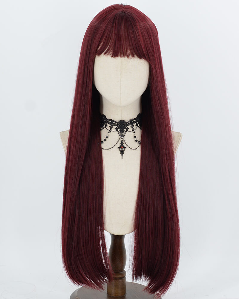 28Inch Long Wine Red Straight Synthetic Wig HW892