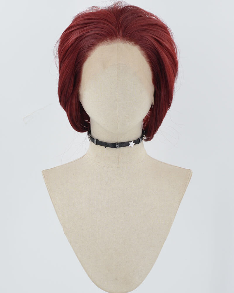 Wine Red Short Synthetic Lace Front Wig MW017