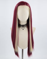 Wine Red Skunk Stripe Blonde Synthetic Lace Front Wig WW636