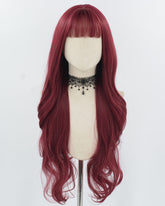 Wine Red Long Wavy Synthetic Wig HW751