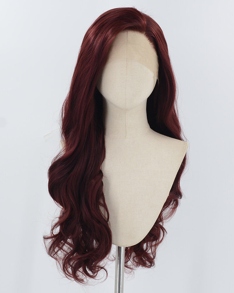Wine Red Long Wavy Synthetic Lace Front Wig WW926