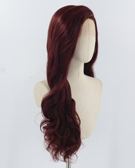 Wine Red Long Wavy Synthetic Lace Front Wig WW926