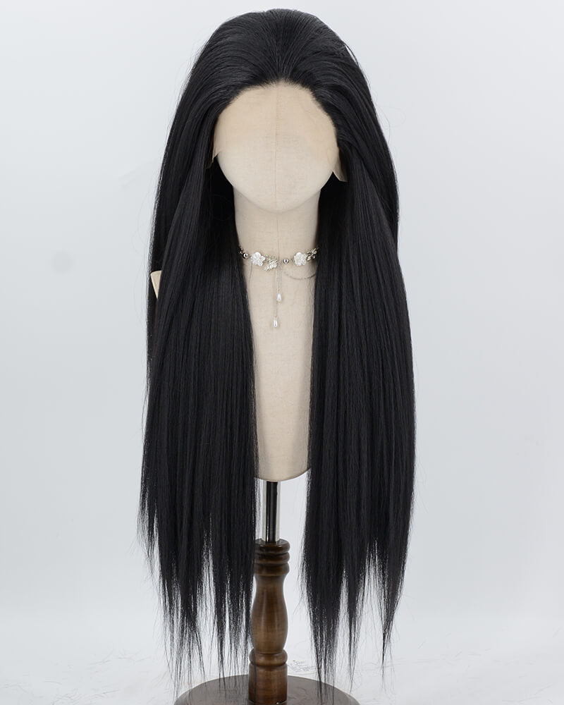 35inch Long Black Yaki Straight Synthetic Lace Front Wig WT157
