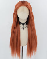Long Copper Red Yaki Straight Synthetic Lace Front Wig WT028
