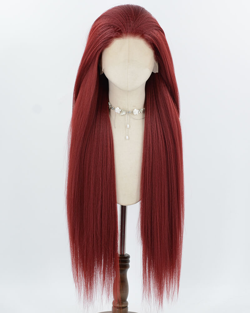 Wine Red Yaki Synthetic Lace Front Wig WW1051