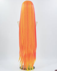 40Inch Long Neon Orange Streaks Yellow Synthetic Lace Front Wig WW751
