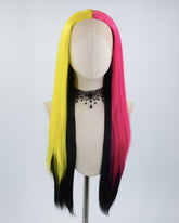 Yellow Pink Black Straight Synthetic Lace Front Wig WW515