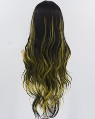Yellow Black Long Wavy Synthetic Wig HW690