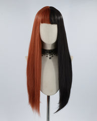 Half Black Half Cooper Red Synthetic Wig HW105