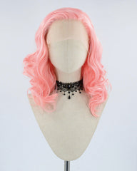 Medium Length Pink Wavy Synthetic Lace Front Wig WW003