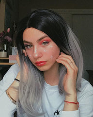 Ombre Grey Short Bob Synthetic Lace Front Wigs WT018