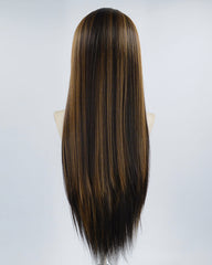 Brown Streak Black Synthetic Lace Front Wig WW437