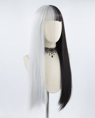 Half Silver Half Grey Synthetic Wig HW137