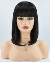 Short Black Synthetic Lace Front Wig With Bangs WT067