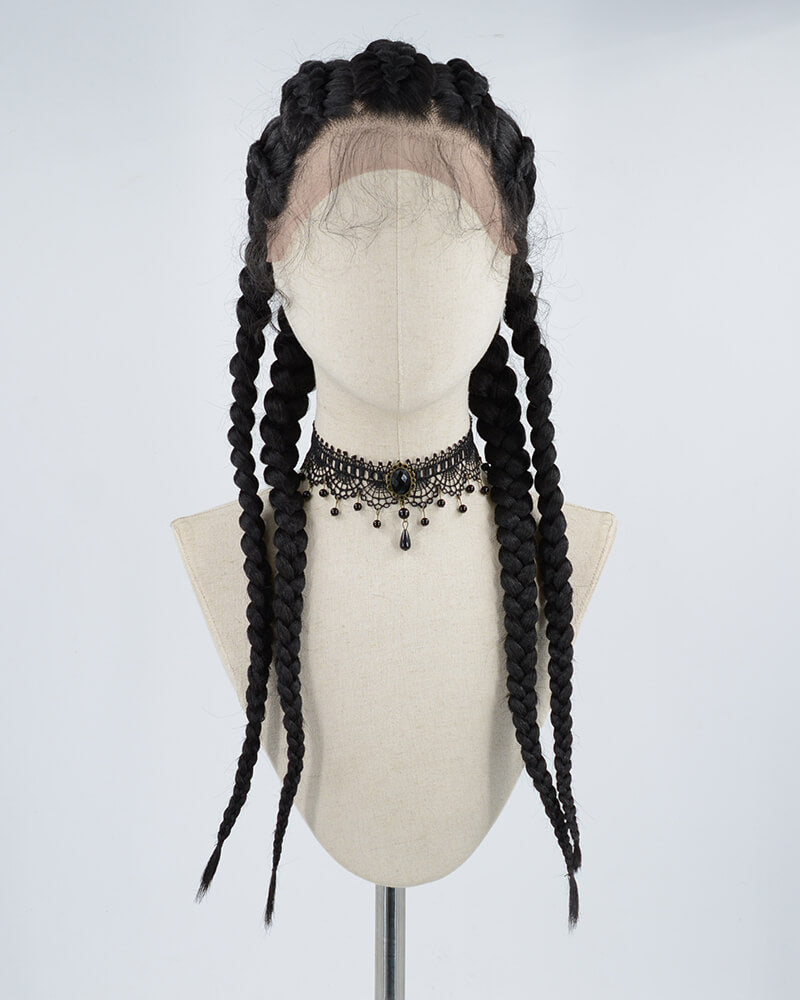 Black Braided Synthetic Lace Front Wig WW312