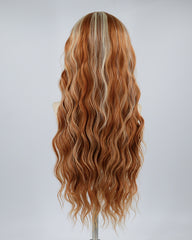 New Curly Brown Streaked Synthetic Lace Front Wig WW469
