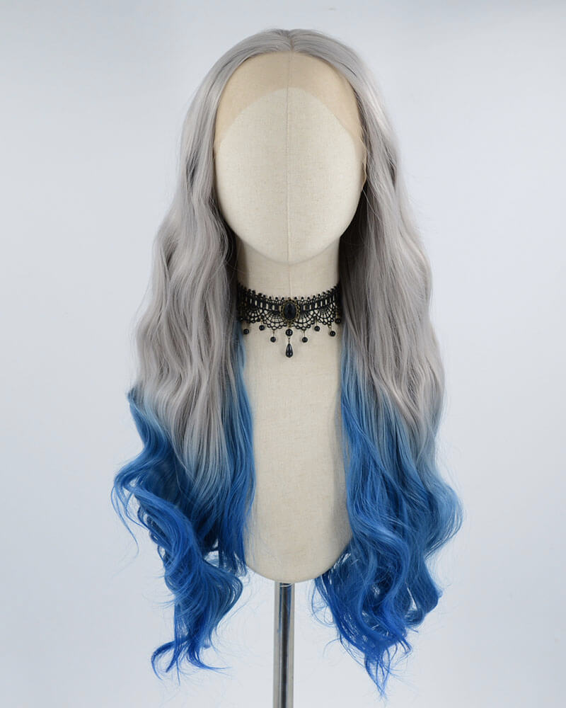 Grey Ombre Blue Synthetic Lace Front Wig WW430