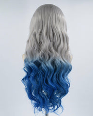 Grey Ombre Blue Synthetic Lace Front Wig WW430