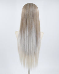 Grey Streaked Ombre Brown Straight Synthetic Lace Front Wig WW490