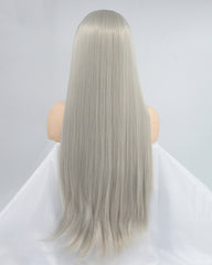 30 Inch Long Grey Synthetic Lace Front Wig WT150