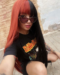Half Black Half Cooper Red Synthetic Wig HW105