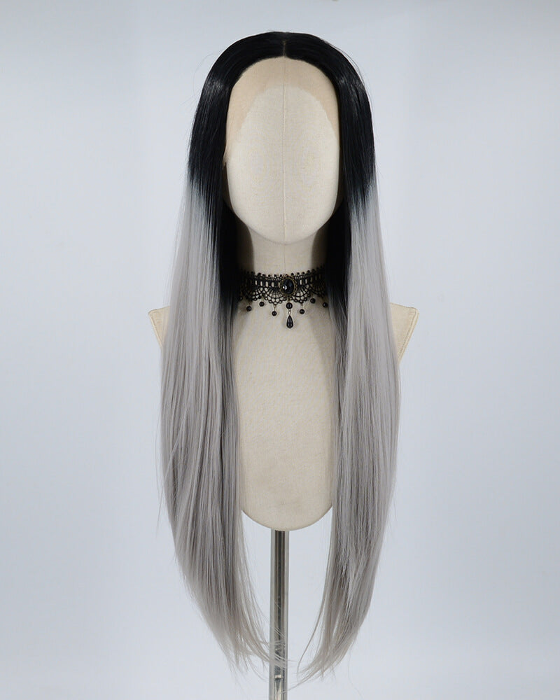 Ombre Grey Long Straight Synthetic Lace Front Wig WT022