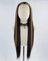 Brown Streak Black Synthetic Lace Front Wig WW437