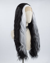 White Skunk Stripe Black Synthetic Lace Front Wig WW500