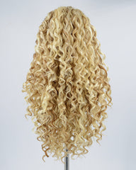Mixed Blonde Brown Curly Synthetic lace Front Wig WW313