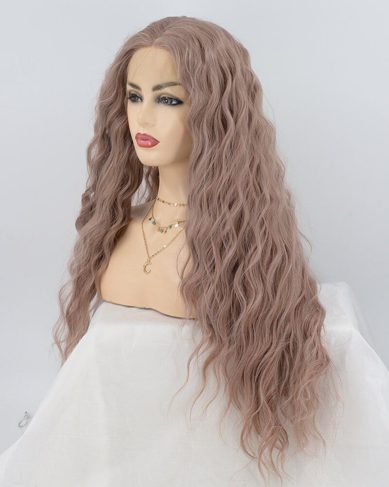 Dusty Rose Gold Curly Synthetic Lace Front Wig WT116