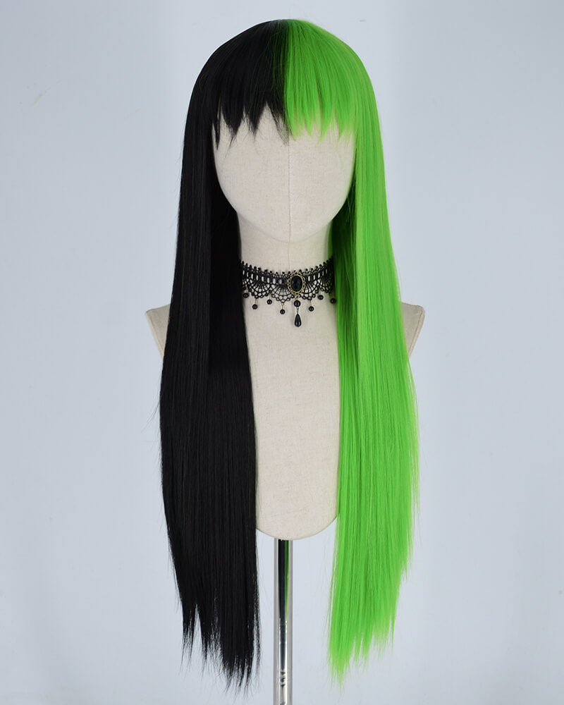Half Black Half Green Synthetic Wig HW107