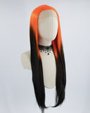 Long Orange Ombre Black Synthetic Lace Front Wig WW446