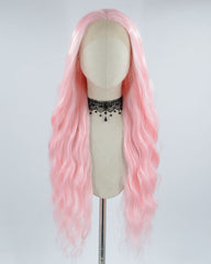 Long Pink Curly Synthetic Lace Front Wig WW389