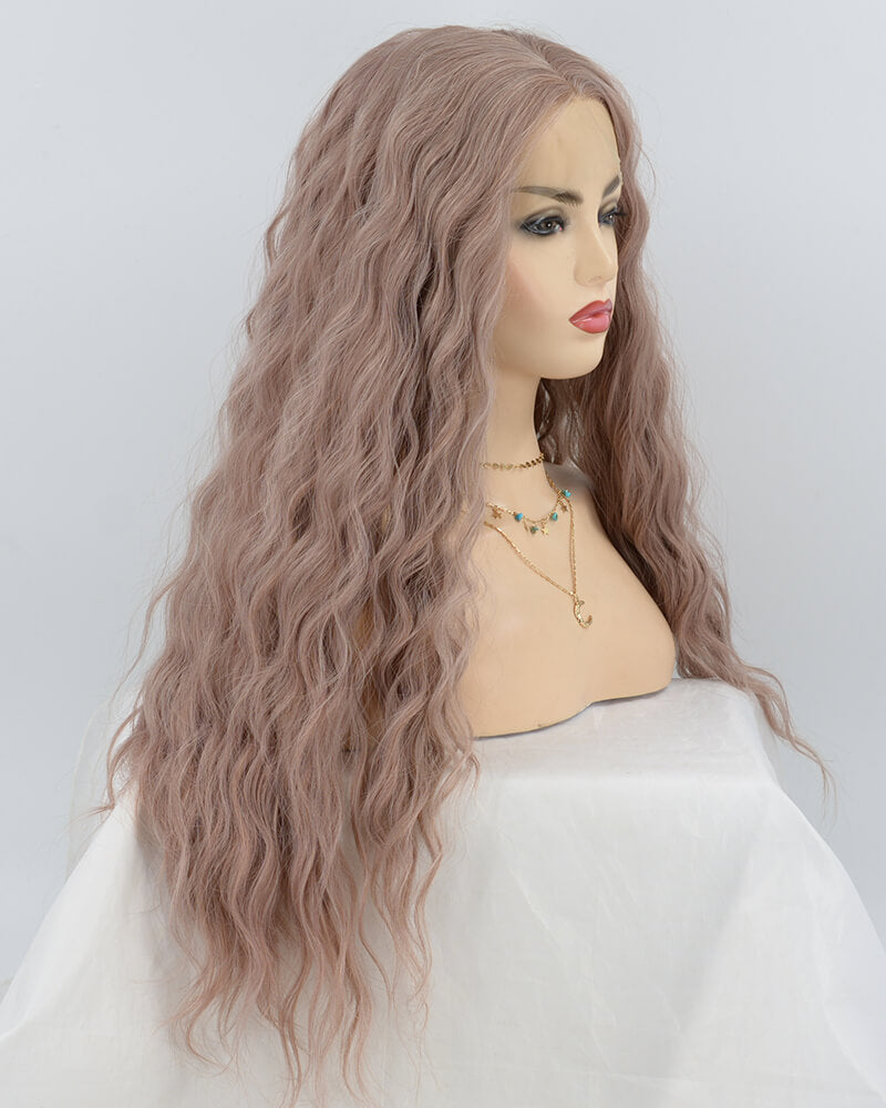 Dusty Rose Gold Curly Synthetic Lace Front Wig WT116