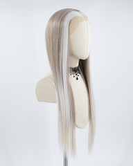 Grey Streaked Ombre Brown Straight Synthetic Lace Front Wig WW490