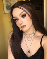Straight Brown Synthetic Lace Front Wig WT074