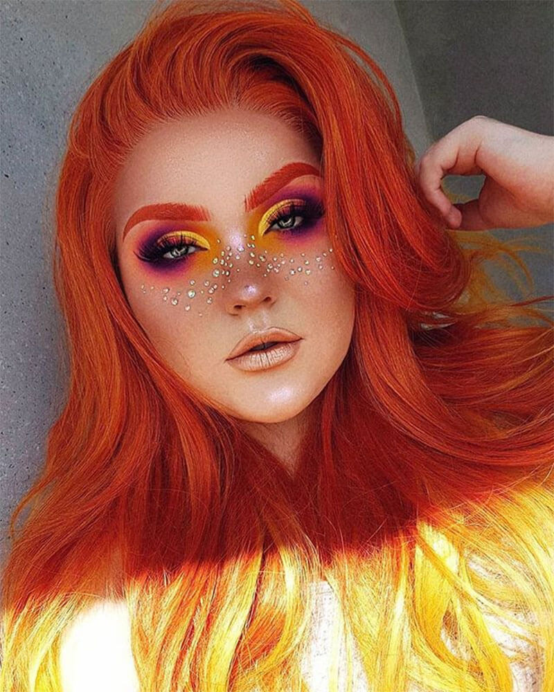 Mixed Orange Synthetic Lace Front Wig WW012