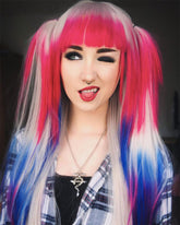 Grey Ombre Pink Blue Synthetic Lace Front Wig With Bangs WW242